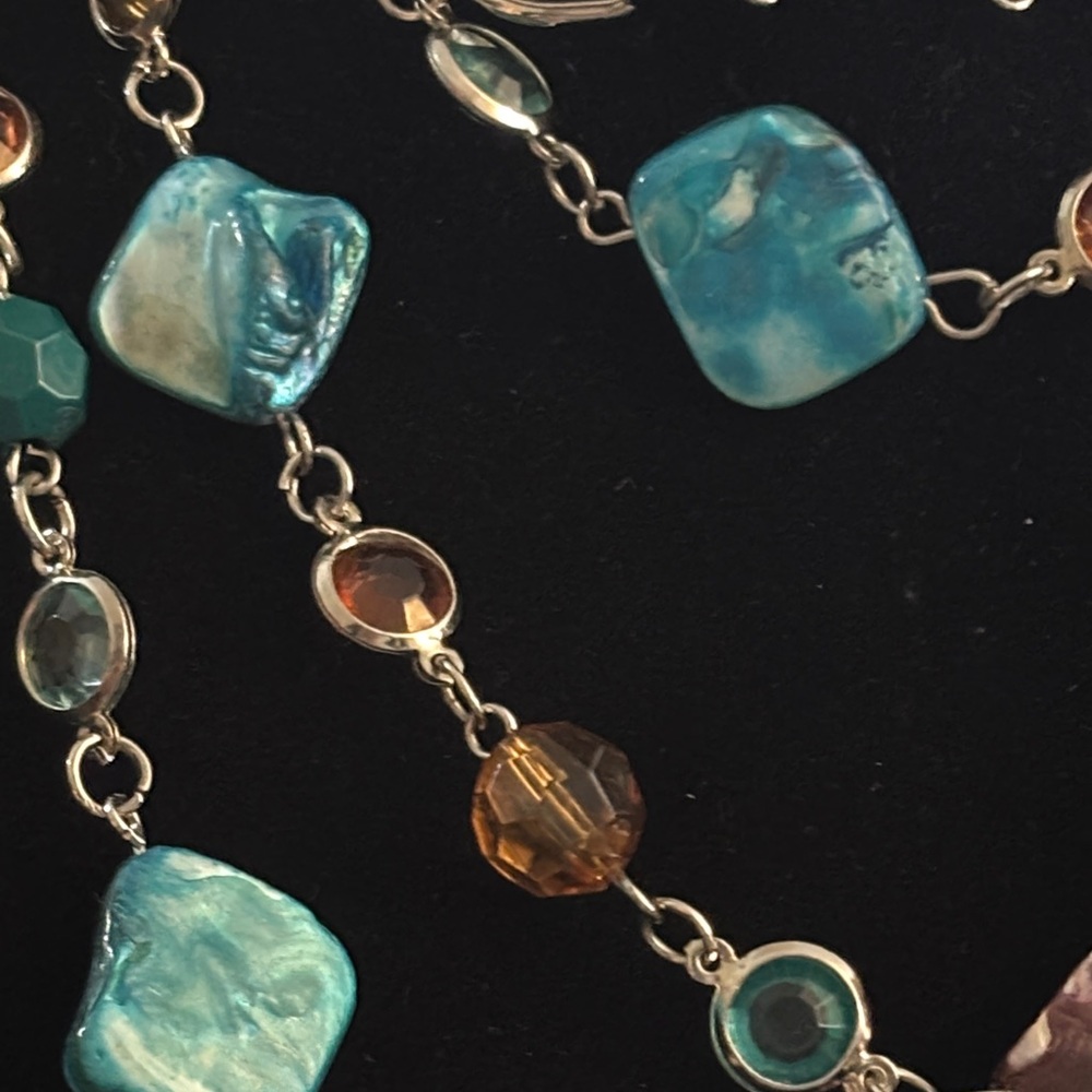 Boho Turquoise and Brown Shell and Beaded Necklace set of two - Picture 2 of 3